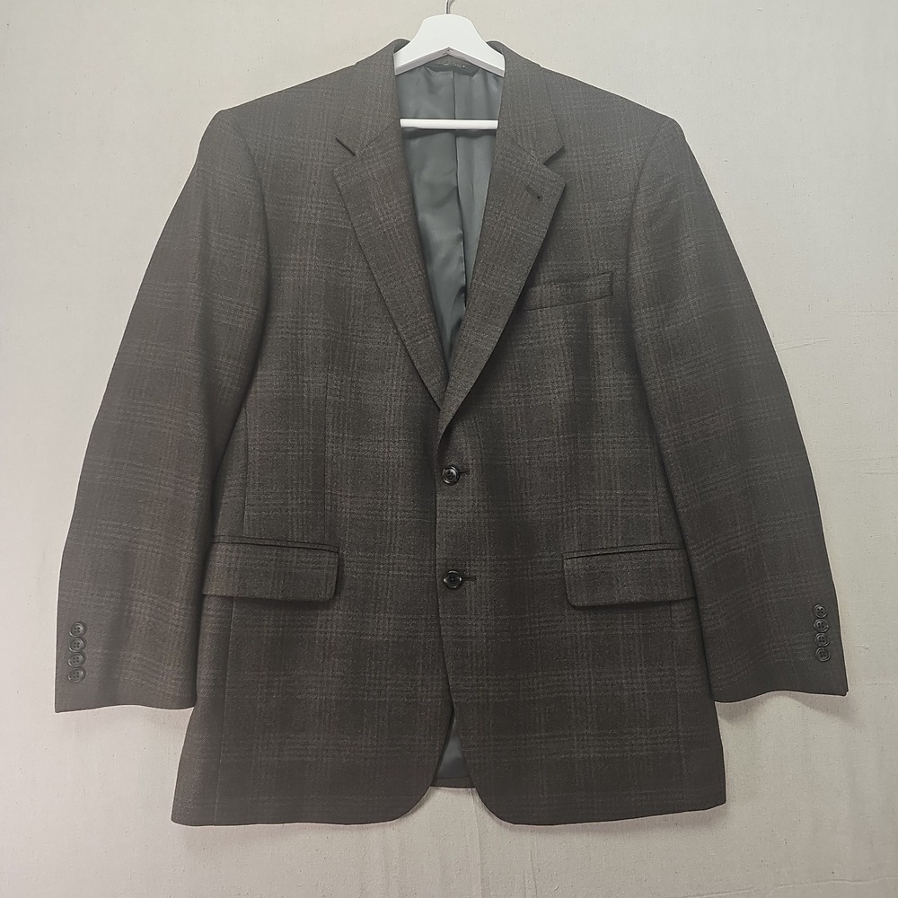 Jos. A. Bank Signature Men's 43R Brown Plaid Wool 2 Button Lined Sports Coat